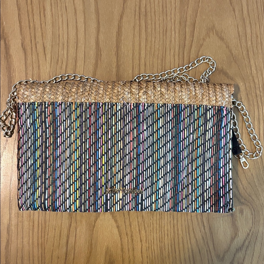 Betsey Johnson Sequin Straw Envelope Crossbody Clutch - Picture 8 of 9